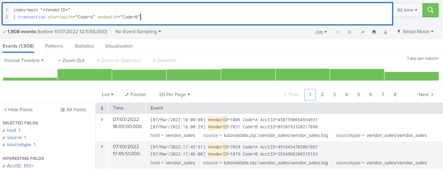 Combining events with the transaction command